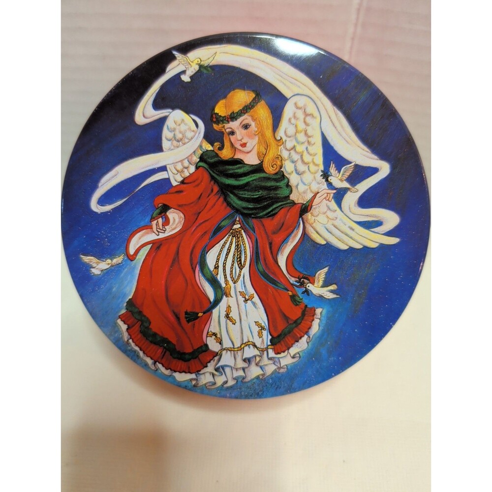 Vintage Christmas Angel Tin 5 In Doves Snowflakes Made In China